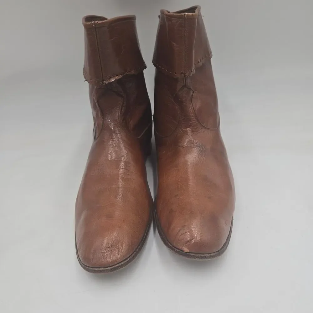 Vintage N.B. Holden Chicago Men's 9 Leather Folk Art Ankle Boots Brown Pull On